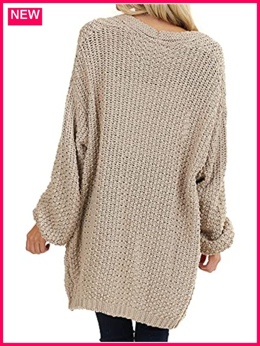 Oversized Open Front Knit Cardigan Long Sleeve Batwing - Picture 4 of 6